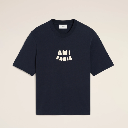 AMi Navy Cotton Ami Paris Patch T-Shirt 베이지 코튼 아미 파리 패치 티셔츠