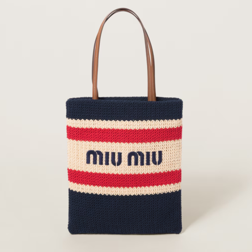 MiuMiu 미우미우 라피아 효과 우븐 토트 백