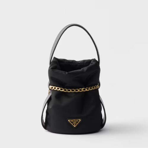 Prada 프라다 쁘띠 삭 누아르 리나일론 및 나파 가죽 미니 버킷 백